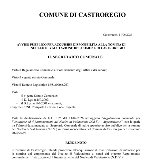 Nomina nucleo di valutazione 2026 -2028